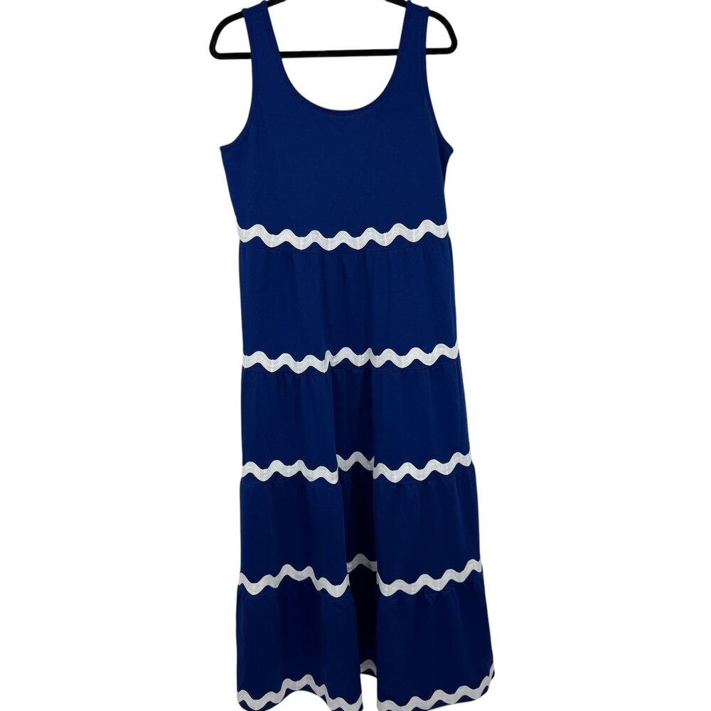 Pretty Garden Sleeveless Maxi Dress size Large Cobalt Blue Ric Rac Trim NWT